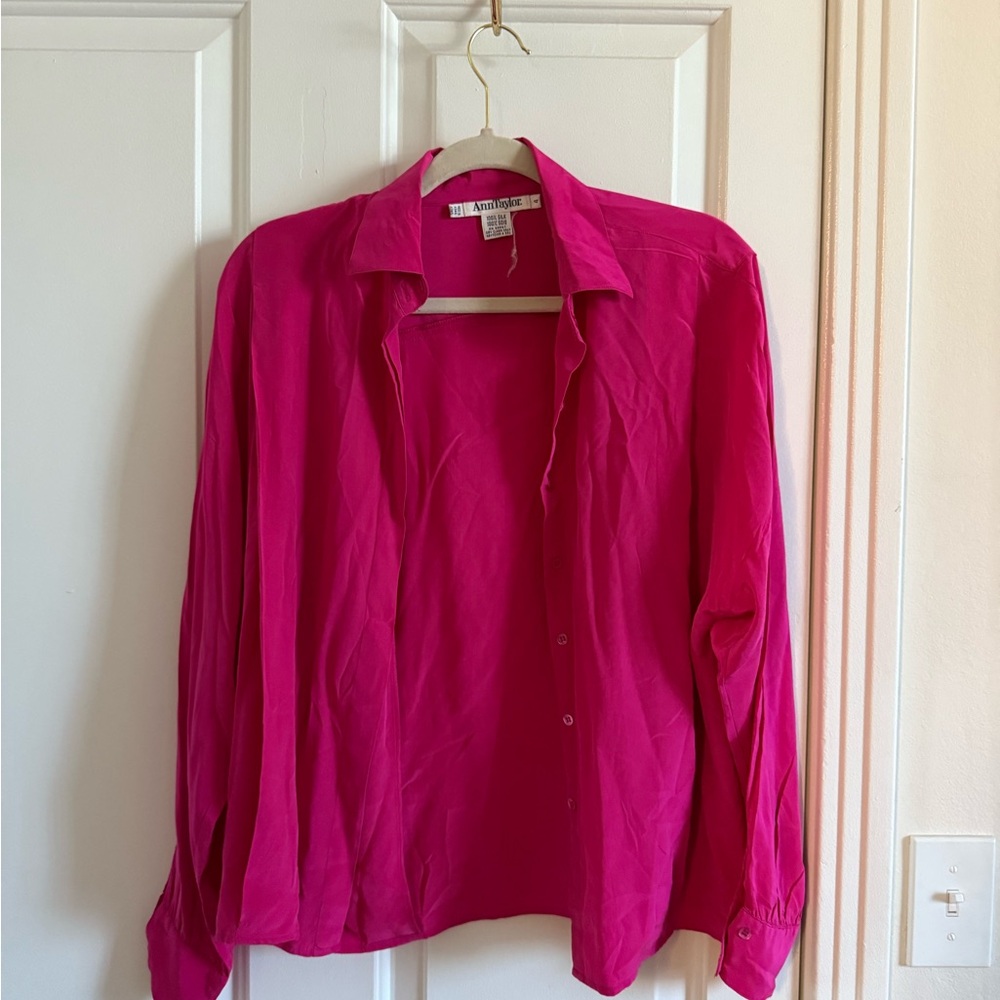 Vintage Ann Taylor Fuchsia Silk Button Down Shirt